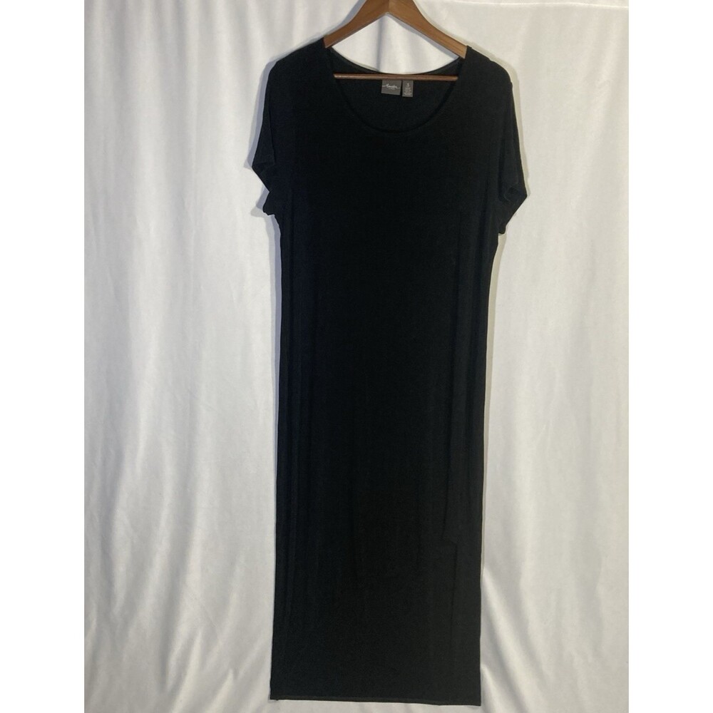 CHICO'S TRAVELERS black scoop neck travel knit hi low asymmetrical long dress 3